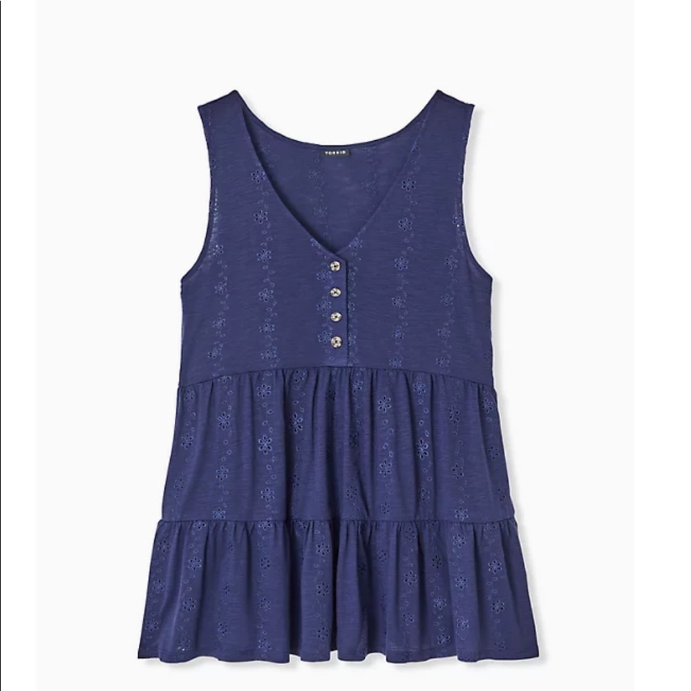 Navy Eyelet Shirred Hem Babydoll Tank